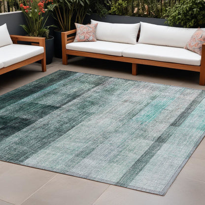 8' X 10' Teal Ombre Washable Non Skid Indoor Outdoor Area Rug