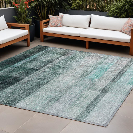 8' X 10' Teal Ombre Washable Non Skid Indoor Outdoor Area Rug