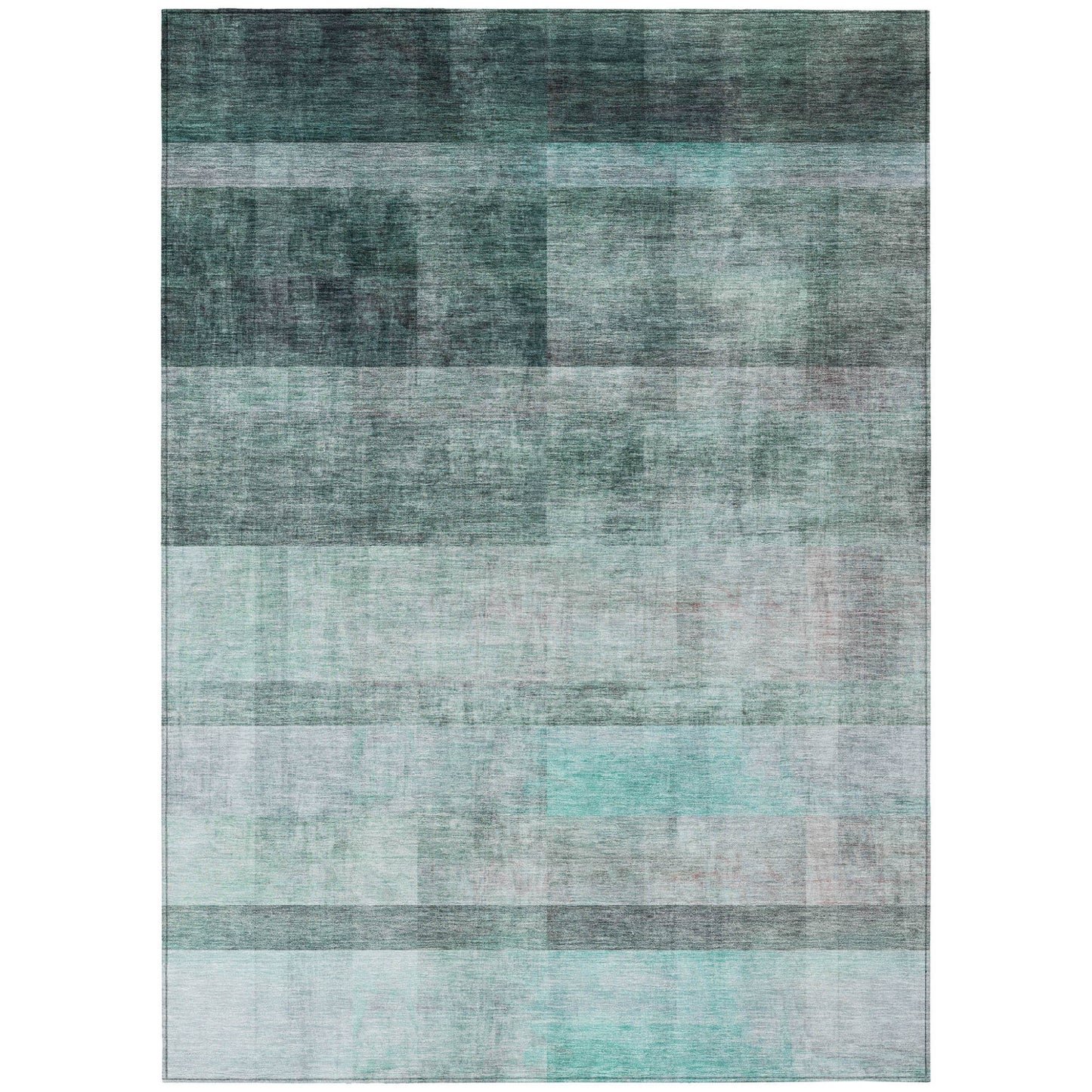 8' X 10' Teal Ombre Washable Non Skid Indoor Outdoor Area Rug