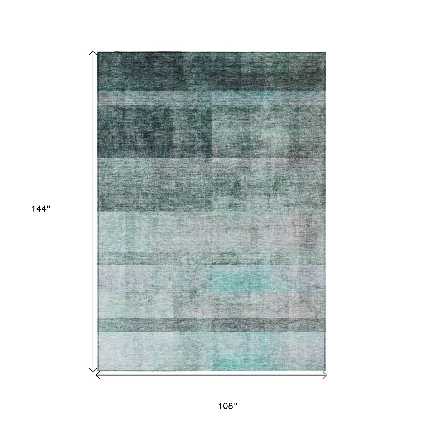 9' X 12' Teal Ombre Washable Non Skid Indoor Outdoor Area Rug