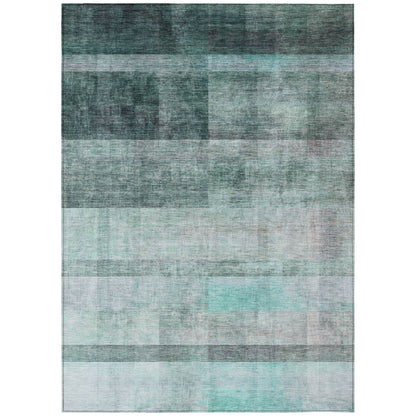 9' X 12' Teal Ombre Washable Non Skid Indoor Outdoor Area Rug