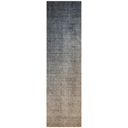 8' Runner Taupe and Gray Ombre Washable Non Skid Indoor Outdoor Runner Rug