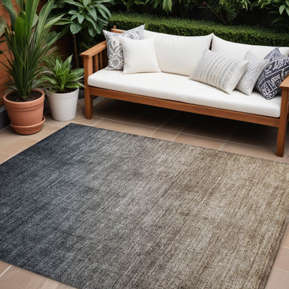 8' X 10' Taupe and Gray Ombre Washable Non Skid Indoor Outdoor Area Rug