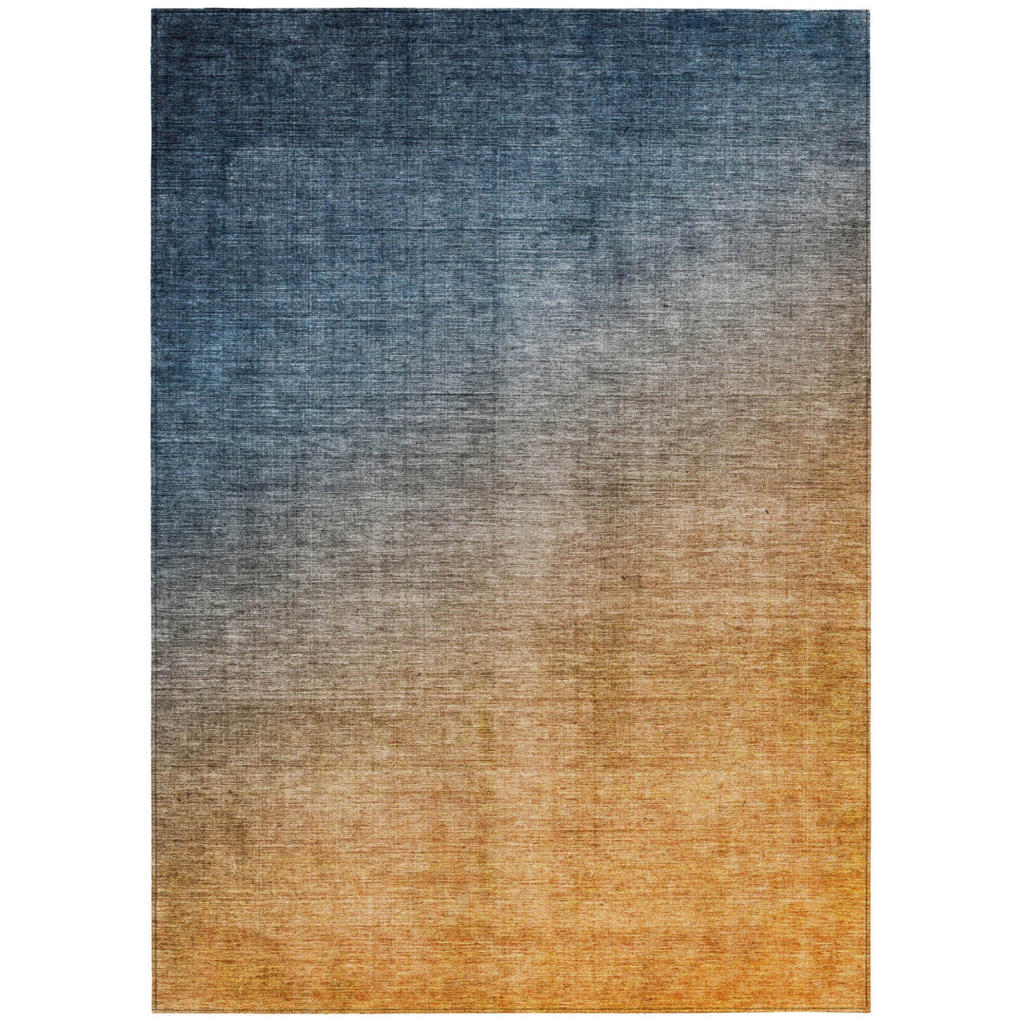 9' X 12' Denim and Gold Ombre Washable Non Skid Indoor Outdoor Area Rug