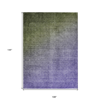 9' X 12' Olive Green and Purple Ombre Washable Non Skid Indoor Outdoor Area Rug