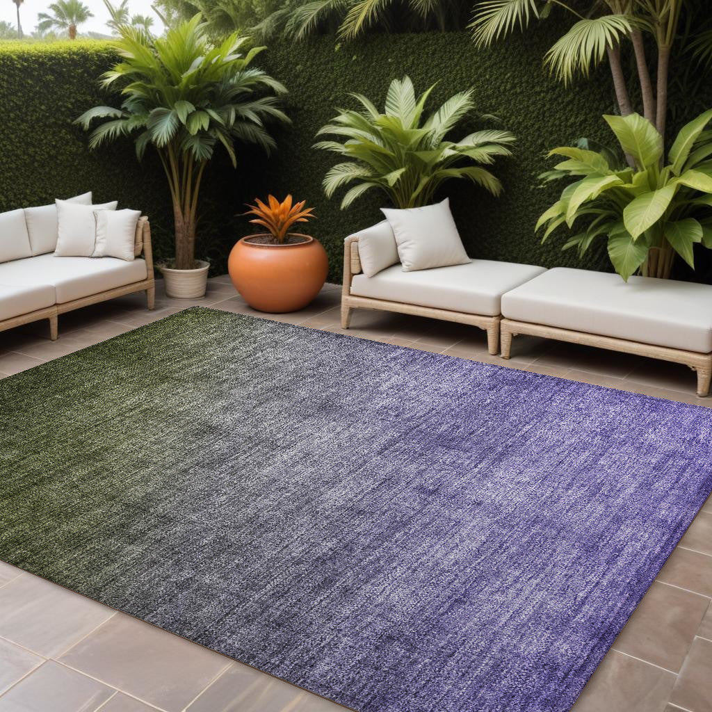 9' X 12' Olive Green and Purple Ombre Washable Non Skid Indoor Outdoor Area Rug