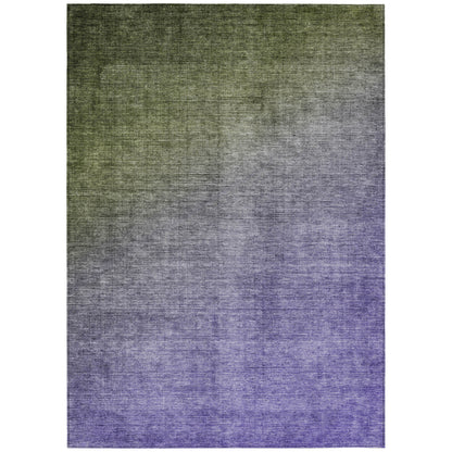 9' X 12' Olive Green and Purple Ombre Washable Non Skid Indoor Outdoor Area Rug