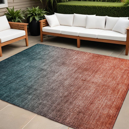 8' X 10' Gray and Red Orange Ombre Washable Non Skid Indoor Outdoor Area Rug