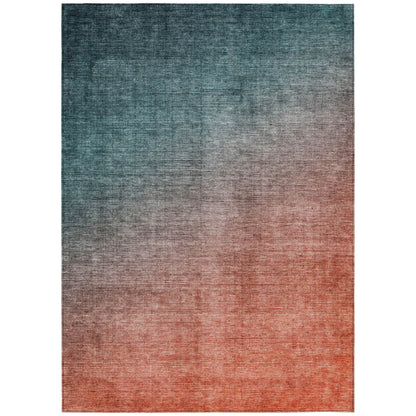 8' X 10' Gray and Red Orange Ombre Washable Non Skid Indoor Outdoor Area Rug