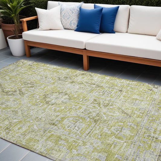 8' X 10' Artichoke Green Oriental Washable Non Skid Indoor Outdoor Area Rug