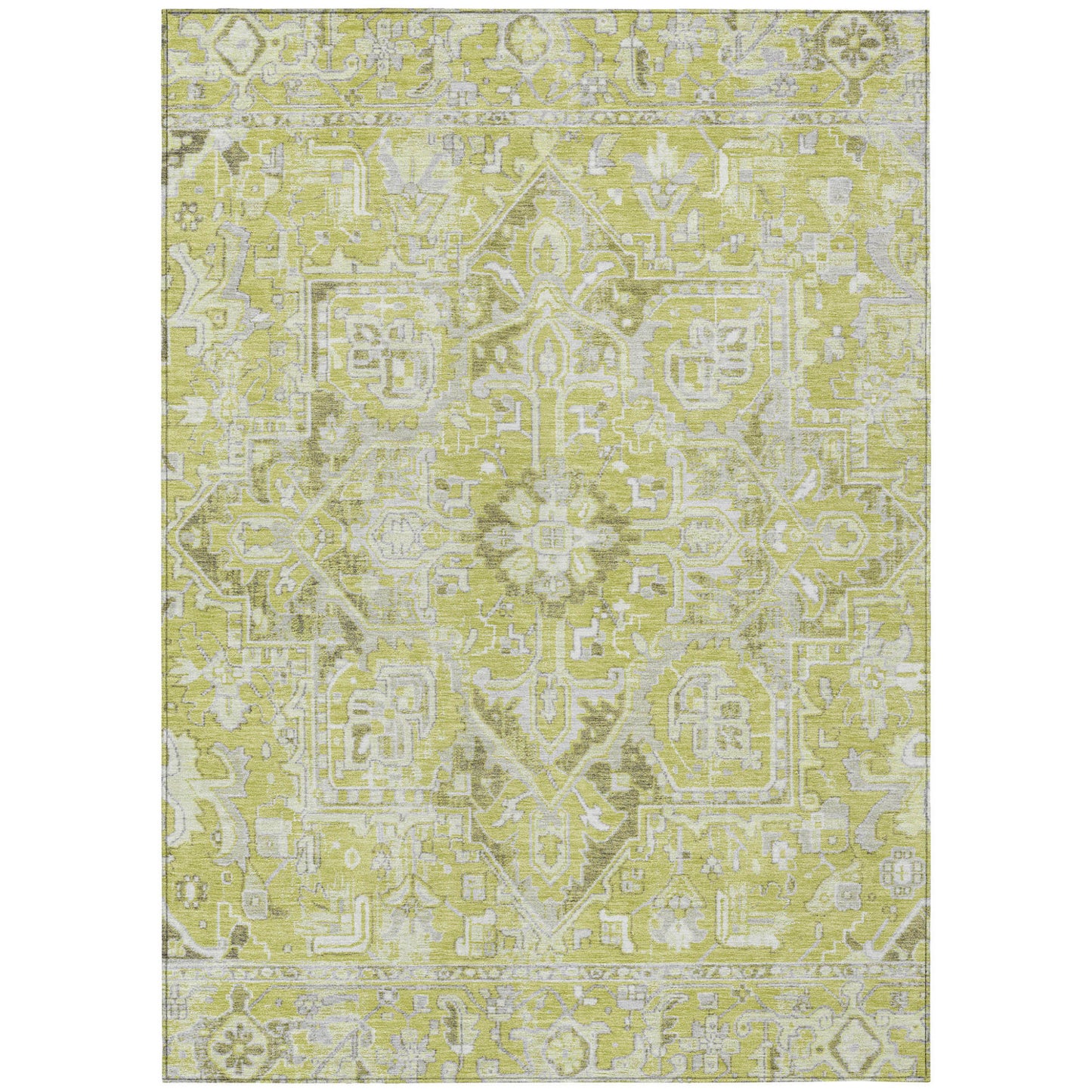 8' X 10' Artichoke Green Oriental Washable Non Skid Indoor Outdoor Area Rug