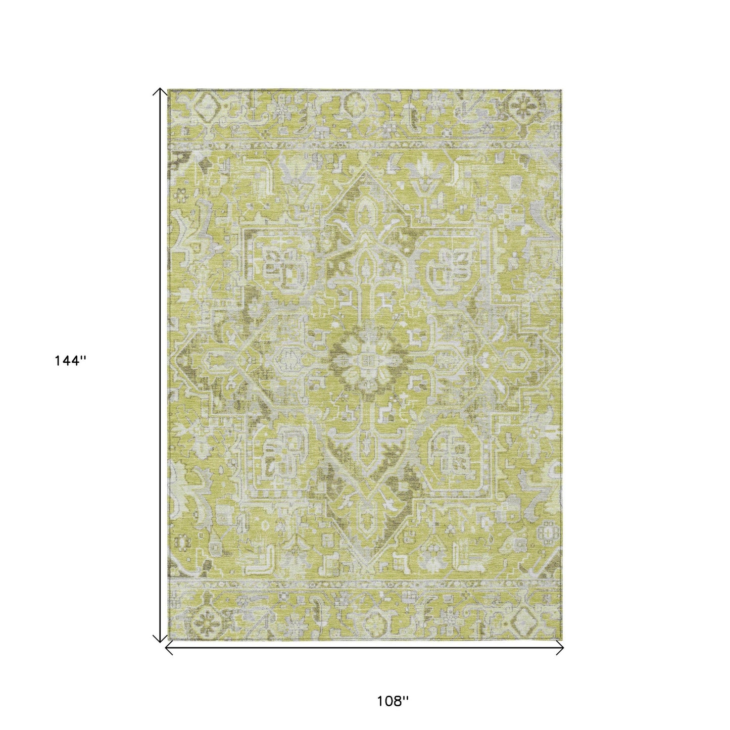 9' X 12' Artichoke Green Oriental Washable Non Skid Indoor Outdoor Area Rug