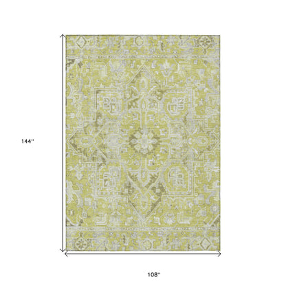 9' X 12' Artichoke Green Oriental Washable Non Skid Indoor Outdoor Area Rug