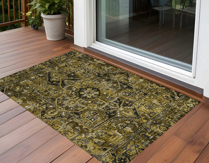 2' X 3' Coffee and Gray Oriental Washable Non Skid Indoor Outdoor Area Rug