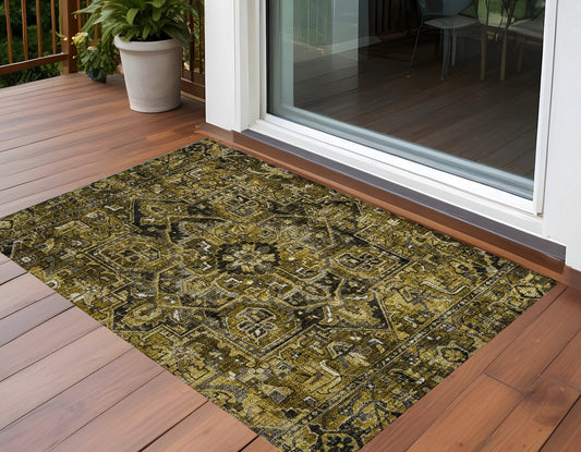 2' X 3' Coffee and Gray Oriental Washable Non Skid Indoor Outdoor Area Rug