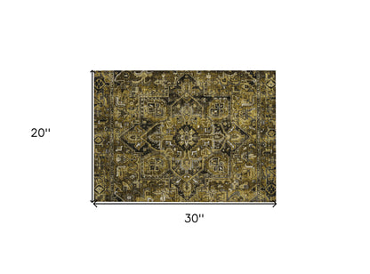 2' X 3' Coffee and Gray Oriental Washable Non Skid Indoor Outdoor Area Rug