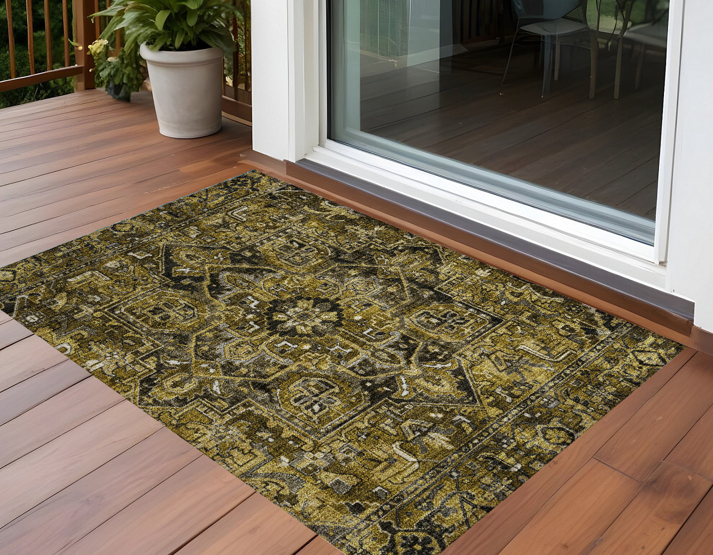 3' X 4' Coffee and Gray Oriental Washable Non Skid Indoor Outdoor Area Rug