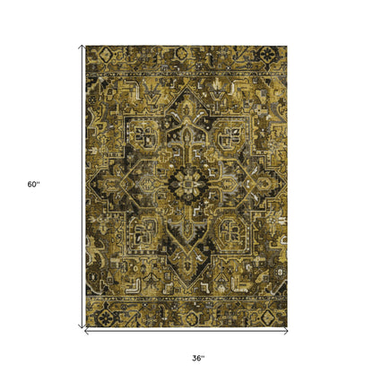 3' X 5' Coffee and Gray Oriental Washable Non Skid Indoor Outdoor Area Rug