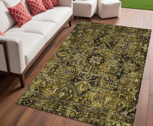 5' X 8' Coffee and Gray Oriental Washable Non Skid Indoor Outdoor Area Rug