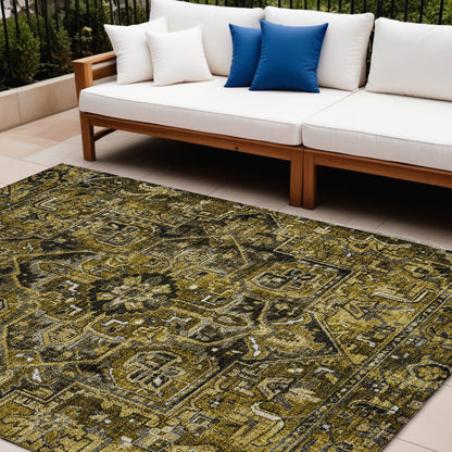 8' X 10' Coffee and Gray Oriental Washable Non Skid Indoor Outdoor Area Rug