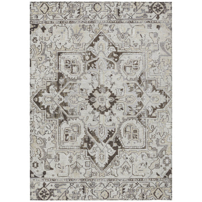 8' X 10' Ivory and Dark Brown Oriental Washable Non Skid Indoor Outdoor Area Rug