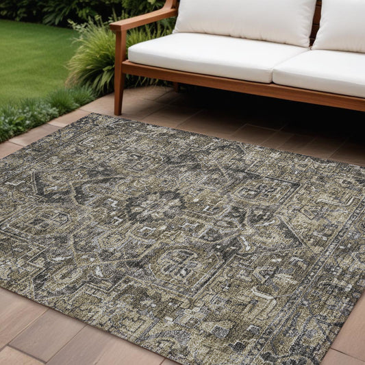 8' X 10' Taupe and Dark Taupe Oriental Washable Non Skid Indoor Outdoor Area Rug