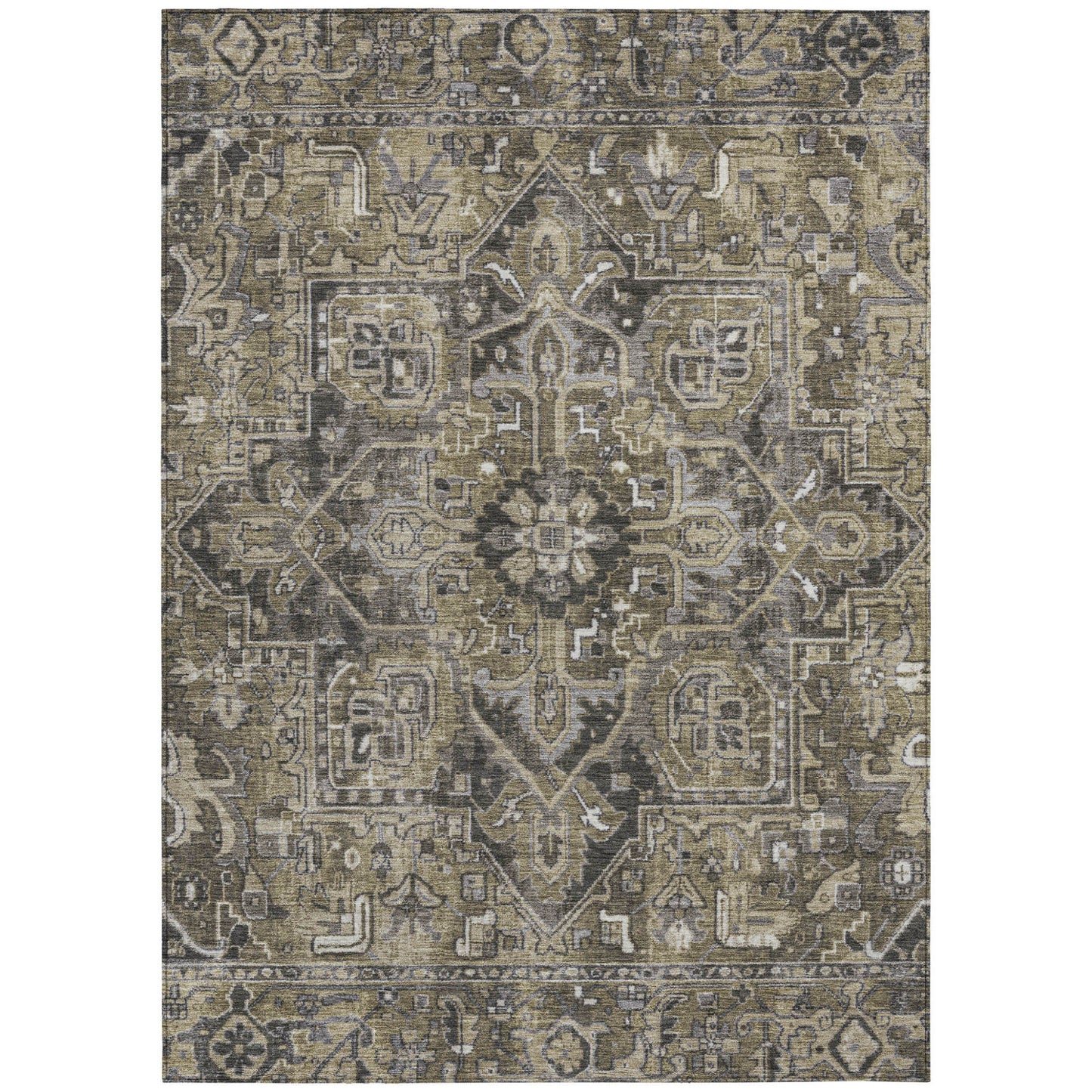 8' X 10' Taupe and Dark Taupe Oriental Washable Non Skid Indoor Outdoor Area Rug