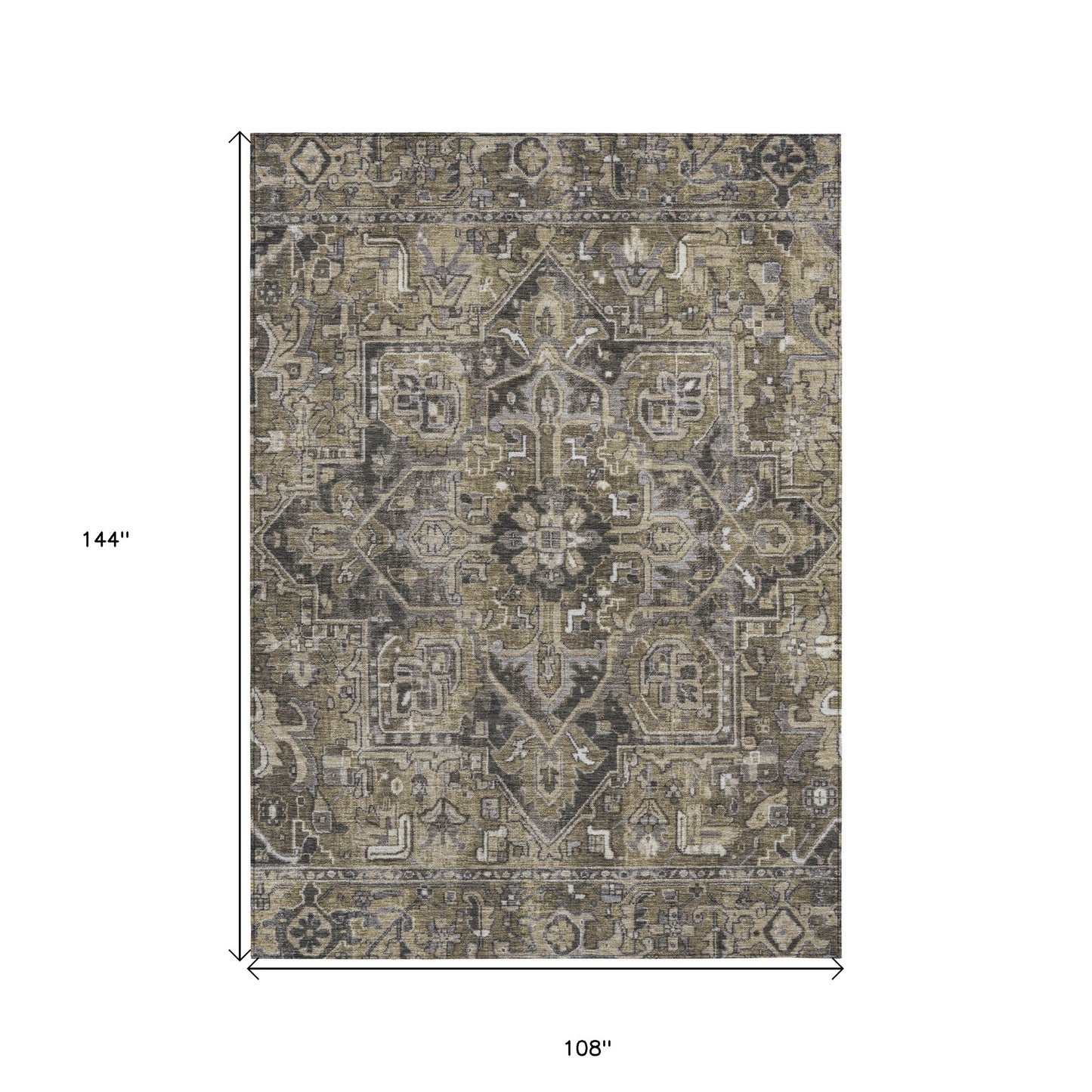 9' X 12' Taupe and Dark Taupe Oriental Washable Non Skid Indoor Outdoor Area Rug