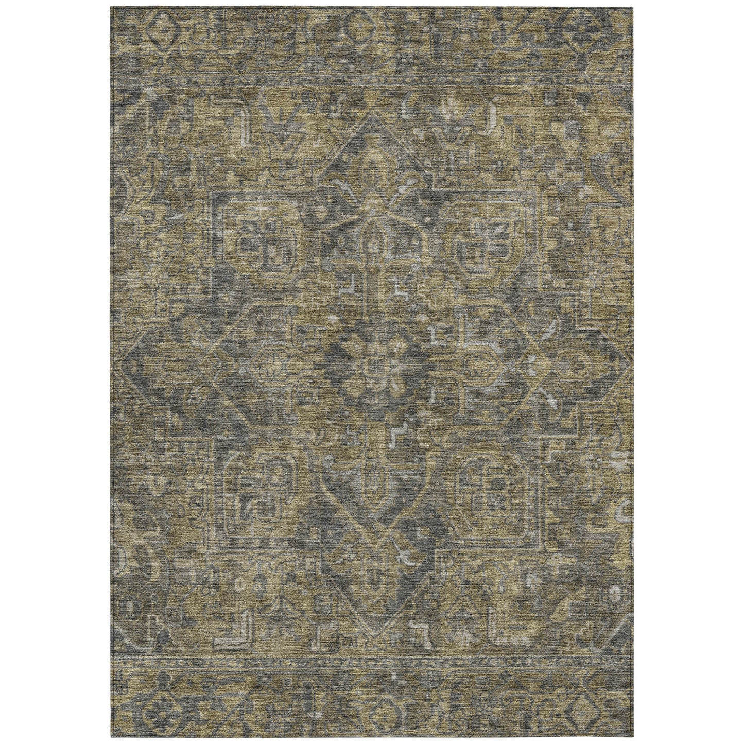 8' X 10' Dark Moss Green and Gray Oriental Washable Non Skid Indoor Outdoor Area Rug