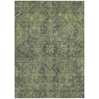 8' X 10' Moss Green and Gray Oriental Washable Non Skid Indoor Outdoor Area Rug