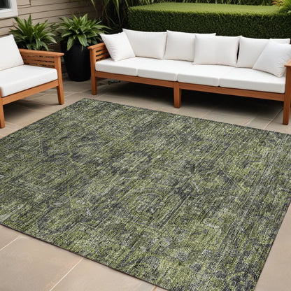 9' X 12' Moss Green and Gray Oriental Washable Non Skid Indoor Outdoor Area Rug