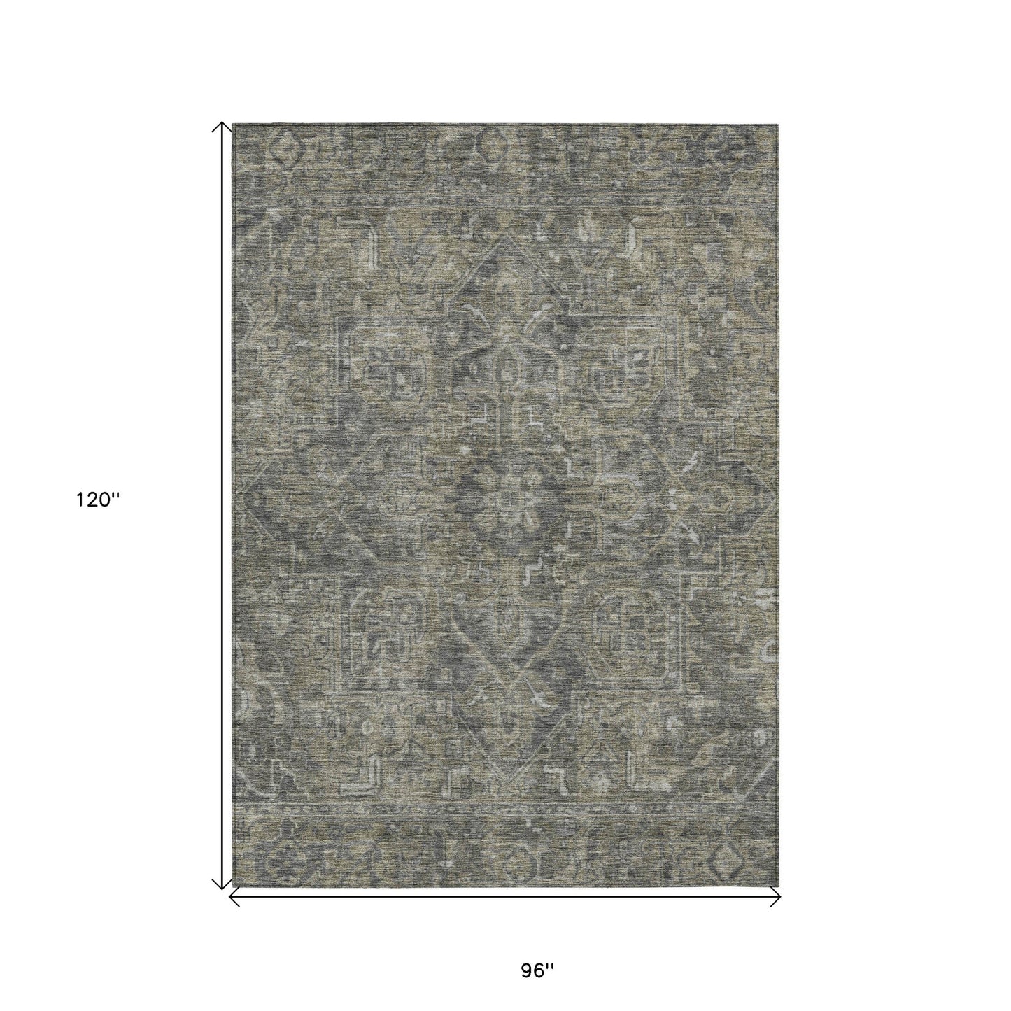 8' X 10' Brown and Black Oriental Washable Non Skid Indoor Outdoor Area Rug