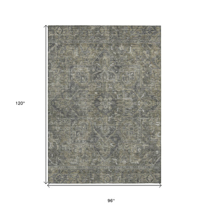 8' X 10' Brown and Black Oriental Washable Non Skid Indoor Outdoor Area Rug