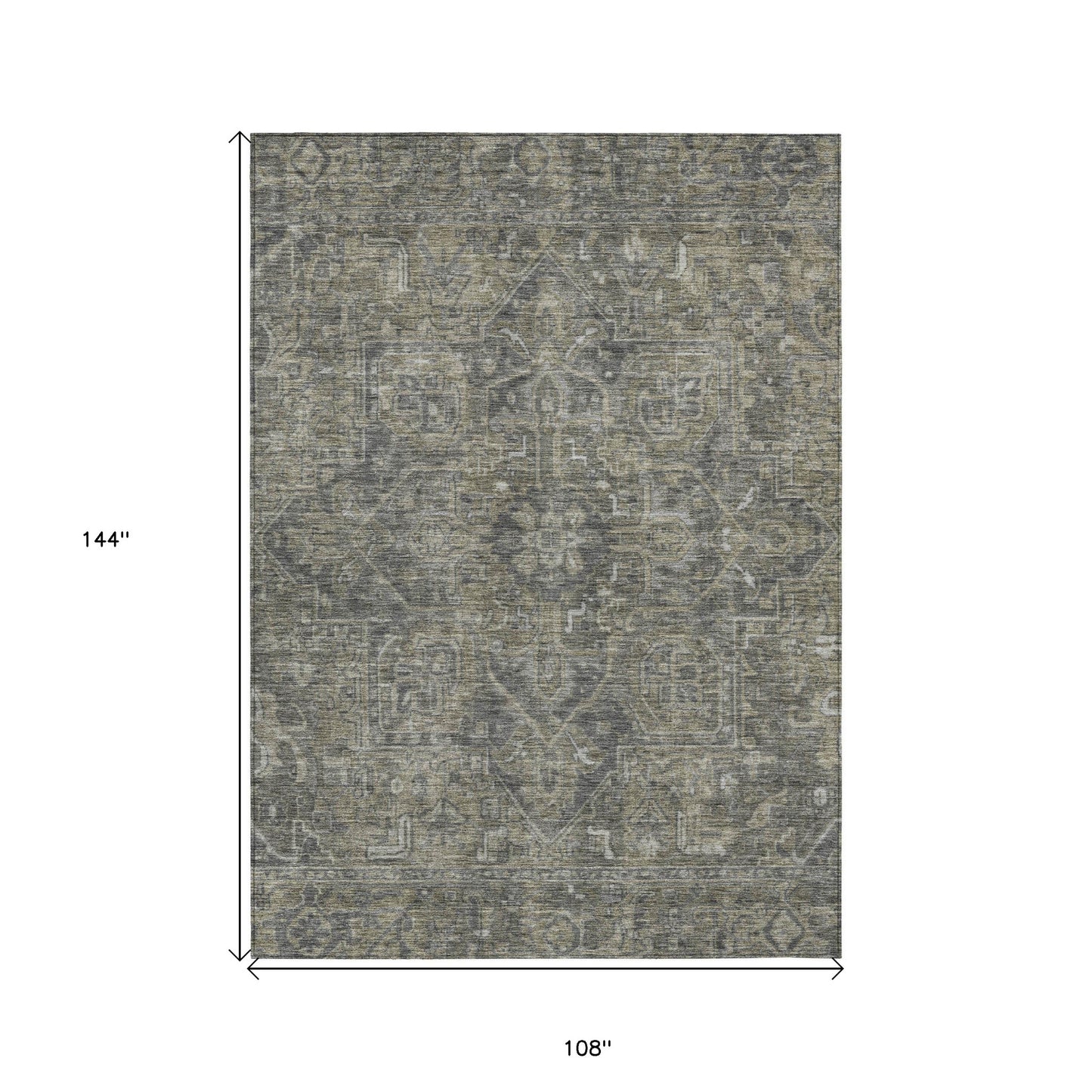 9' X 12' Brown and Black Oriental Washable Non Skid Indoor Outdoor Area Rug