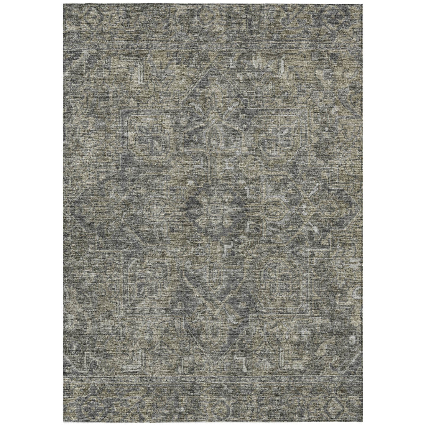 9' X 12' Brown and Black Oriental Washable Non Skid Indoor Outdoor Area Rug