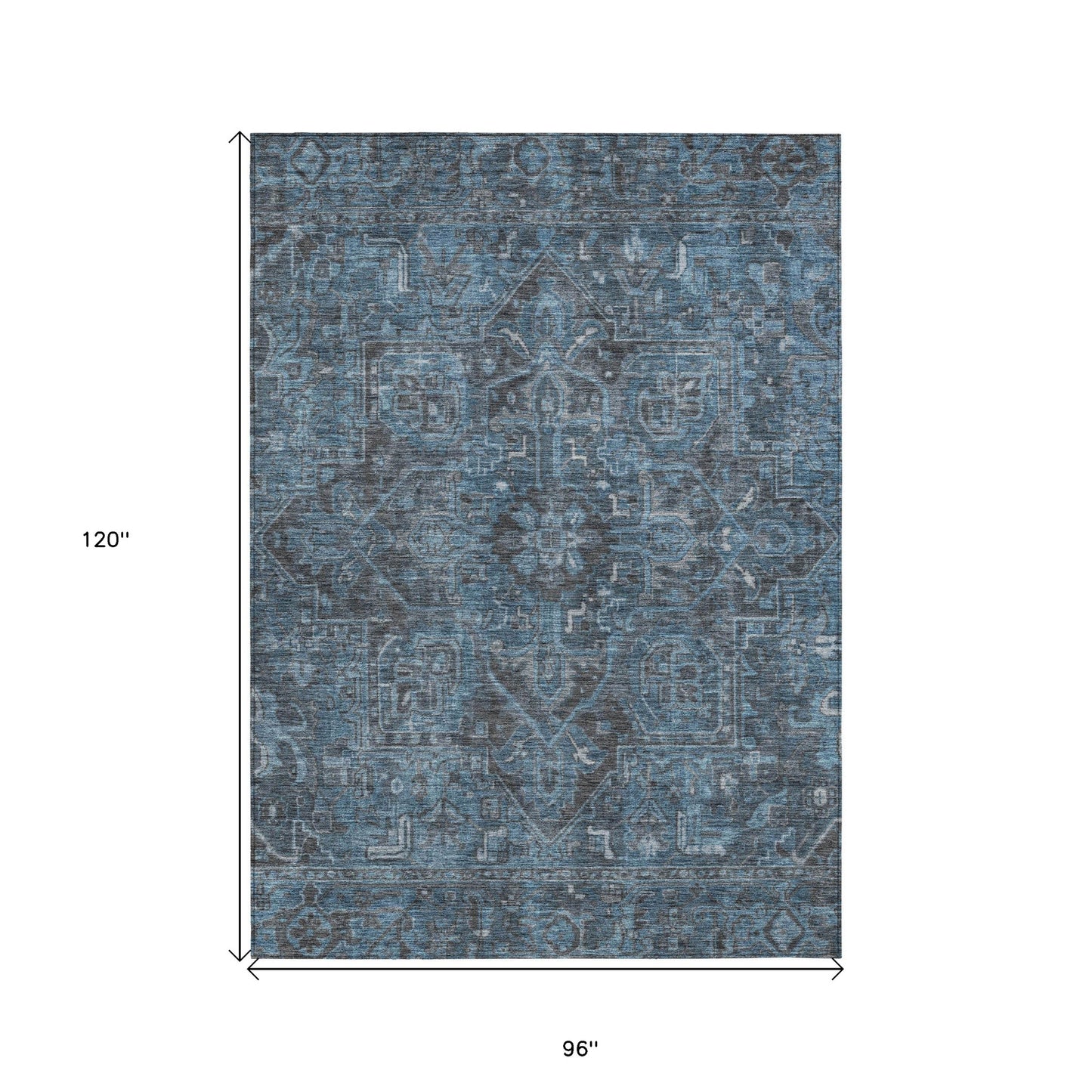 8' X 10' Navy and Black Oriental Washable Non Skid Indoor Outdoor Area Rug