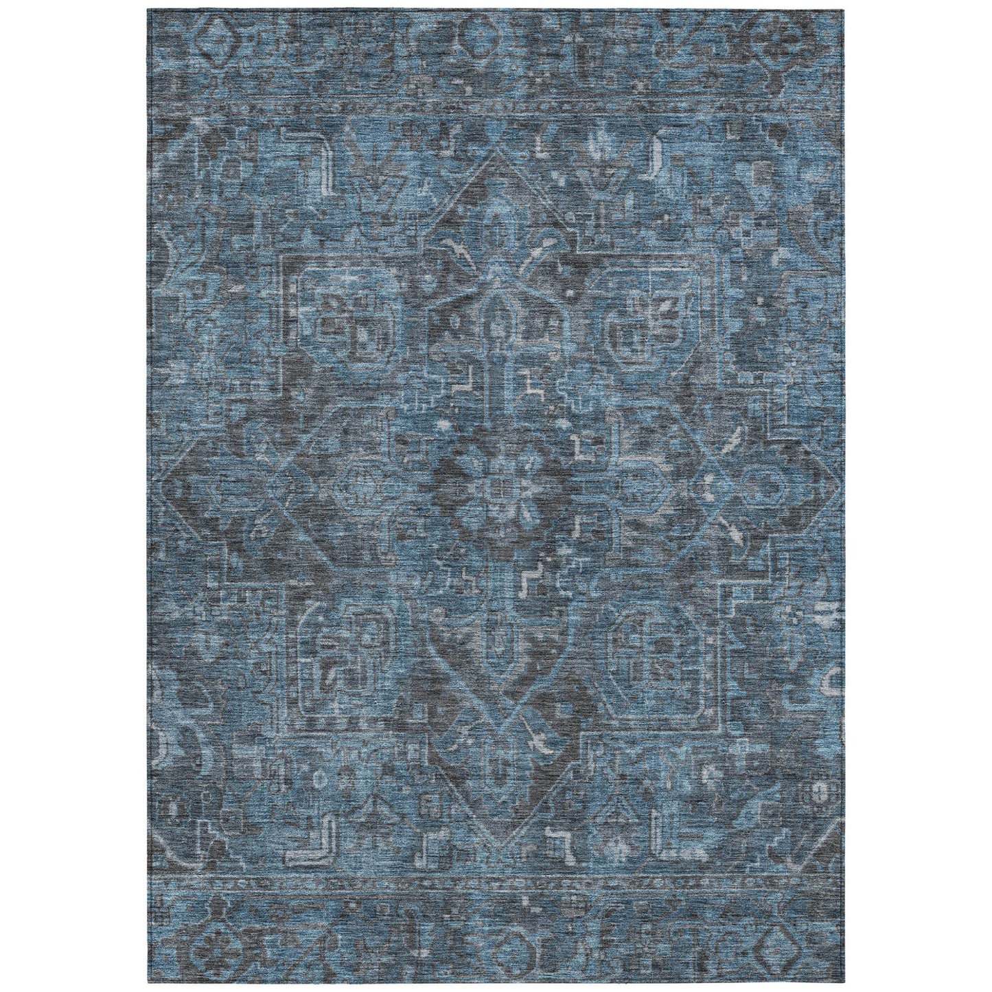 8' X 10' Navy and Black Oriental Washable Non Skid Indoor Outdoor Area Rug