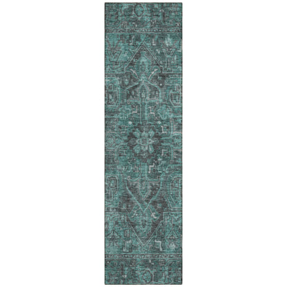 8' Runner Turquoise Oriental Washable Non Skid Indoor Outdoor Runner Rug