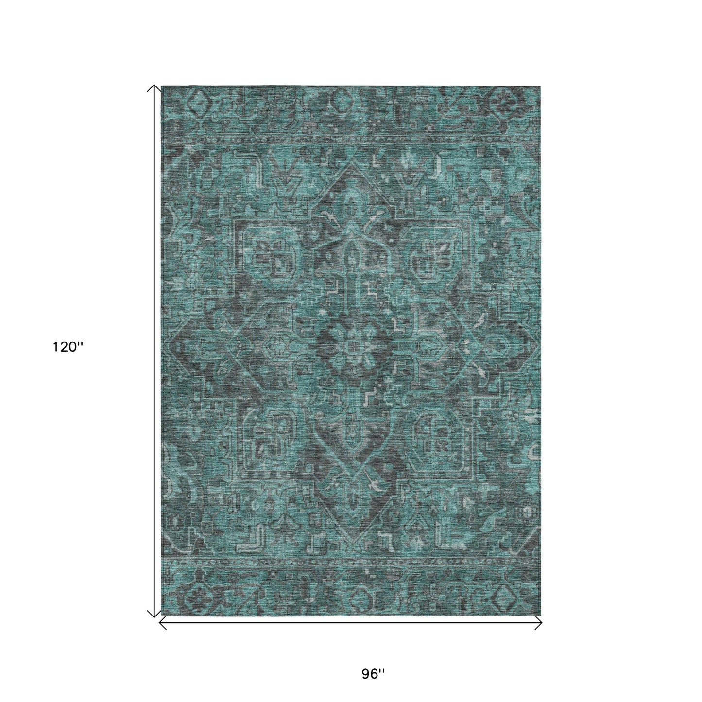 8' X 10' Turquoise Oriental Washable Non Skid Indoor Outdoor Area Rug