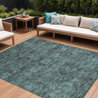 8' X 10' Turquoise Oriental Washable Non Skid Indoor Outdoor Area Rug