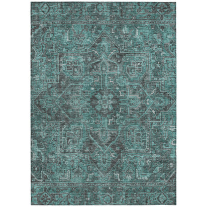 8' X 10' Turquoise Oriental Washable Non Skid Indoor Outdoor Area Rug