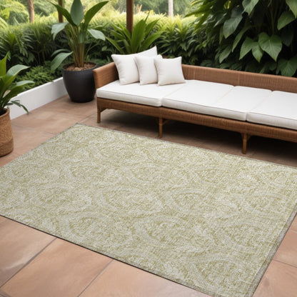 8' X 10' Light Green Damask Washable Non Skid Indoor Outdoor Area Rug