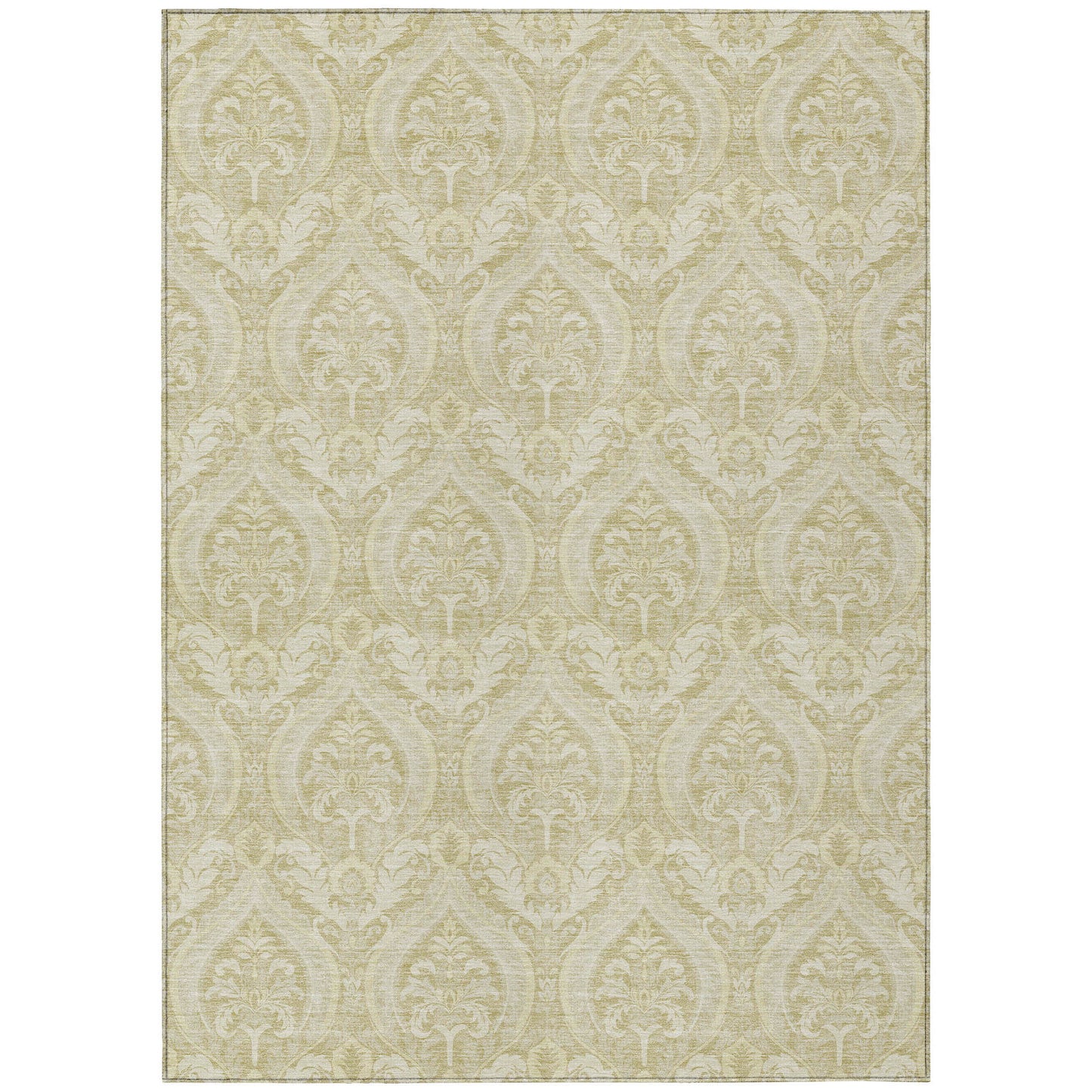 8' X 10' Light Green Damask Washable Non Skid Indoor Outdoor Area Rug