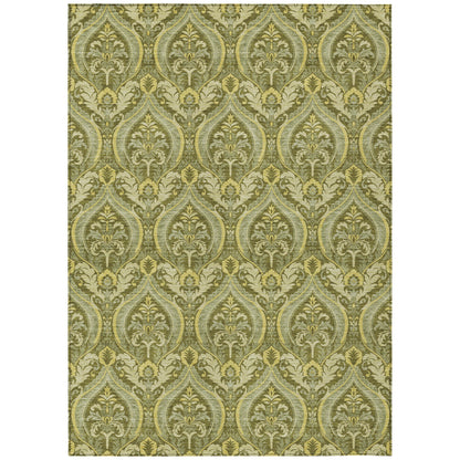 8' X 10' Green Damask Washable Non Skid Indoor Outdoor Area Rug