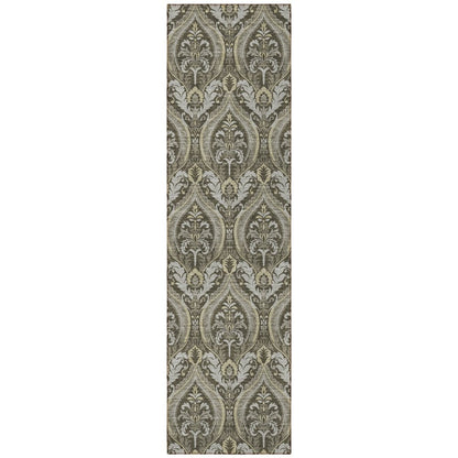 8' Taupe And Beige Damask Washable Indoor Outdoor Runner Rug HomeRoots