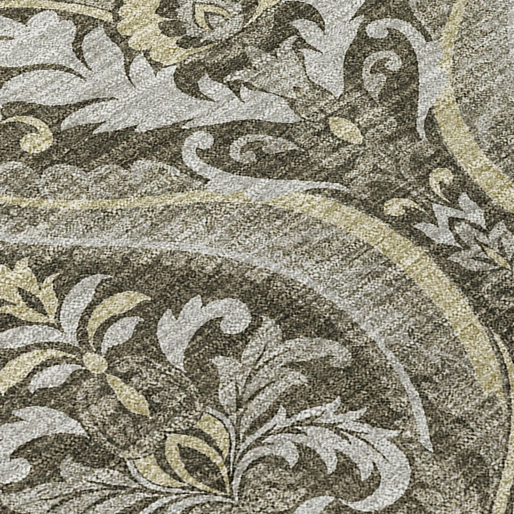 8' Taupe And Beige Damask Washable Indoor Outdoor Runner Rug — view 4