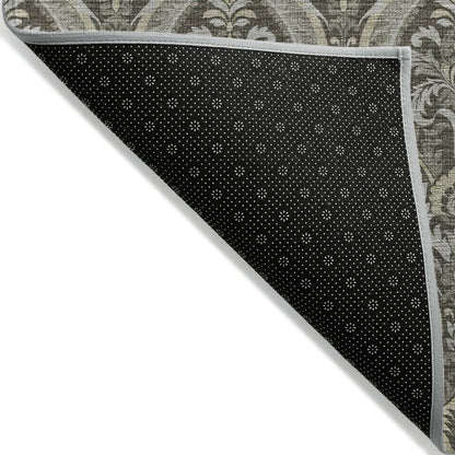 3' X 5' Taupe and Beige Damask Washable Non Skid Indoor Outdoor Area Rug HomeRoots