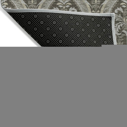 3' X 5' Taupe and Beige Damask Washable Non Skid Indoor Outdoor Area Rug HomeRoots
