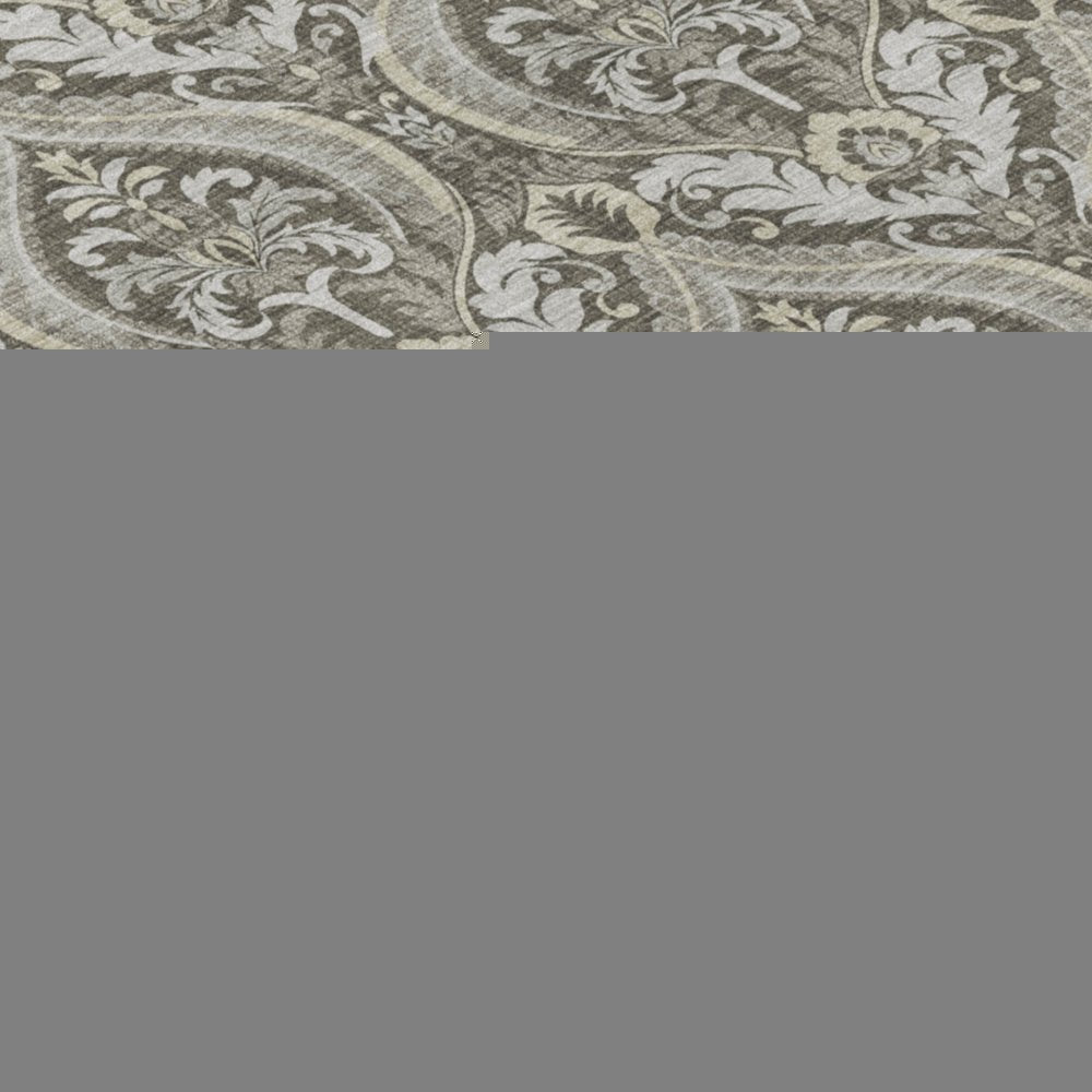3' X 5' Taupe and Beige Damask Washable Non Skid Indoor Outdoor Area Rug HomeRoots