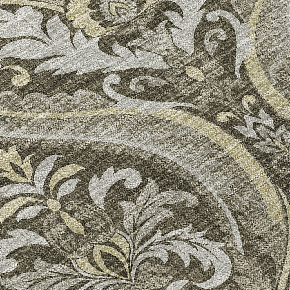 3' X 5' Taupe and Beige Damask Washable Non Skid Indoor Outdoor Area Rug HomeRoots